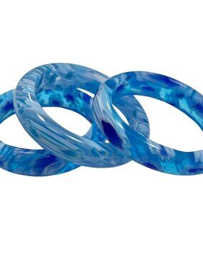Vintage Millefiori Murano Art Glass Ring Band Size 8 9 Flowers Montana Blue